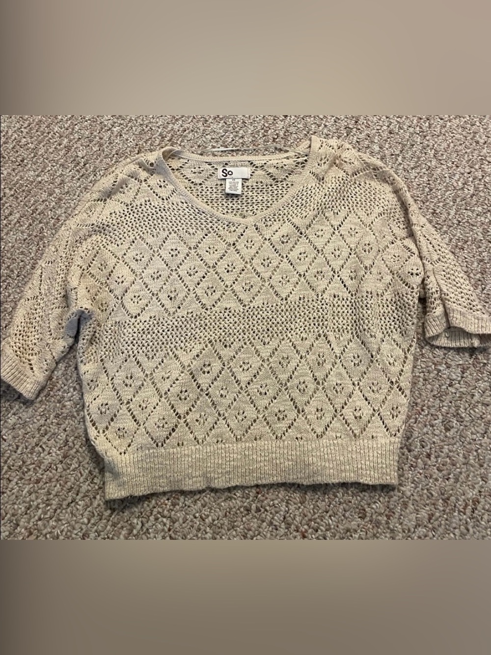 SO Openwork Scoop-Neck Sweater in Cream